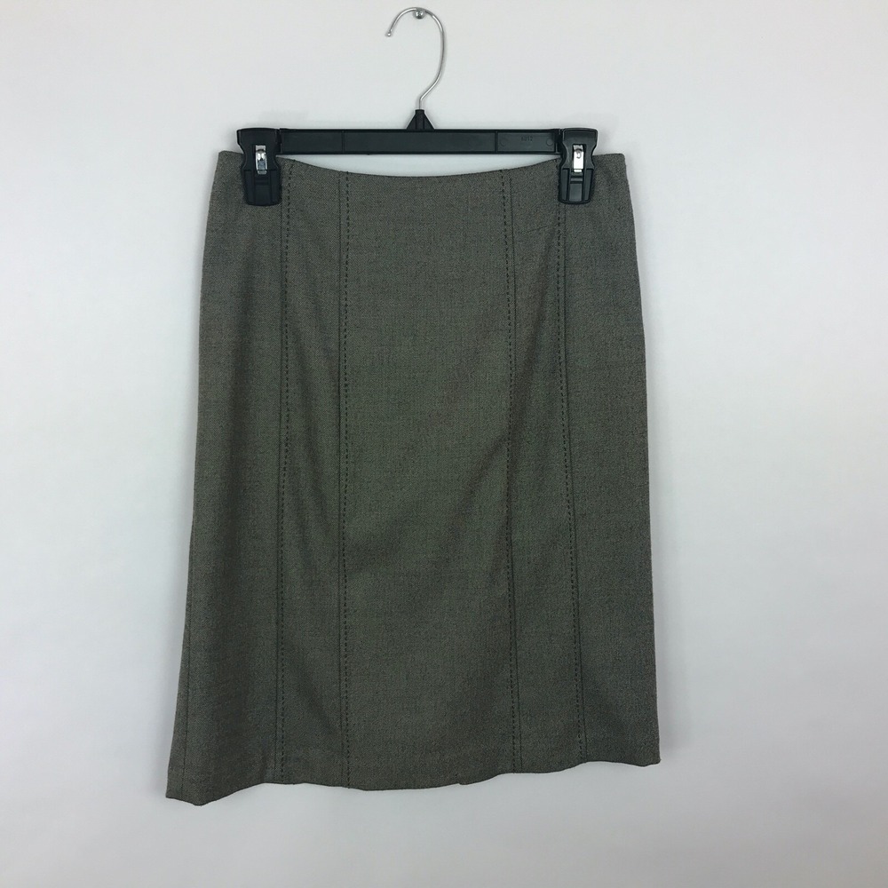 Rebecca Taylor Skirt Womens 2 Gray Pleated Back Pencil Stretch Knee Length